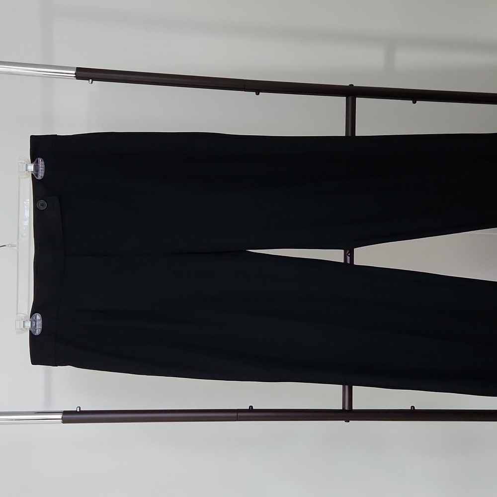 Black on black pinstripe trousers